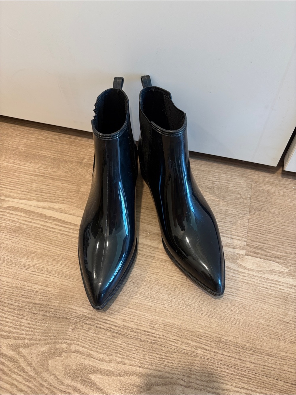 Jeffrey Campbell Black Patent Pointed Chelsea Rain Boots - Picture 1 of 5